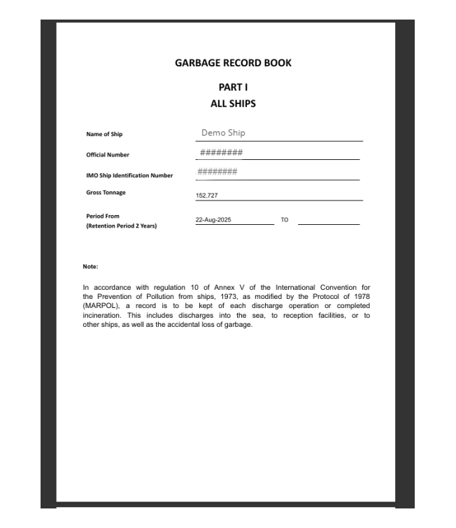 Garbage Record Book (Part I) cover page